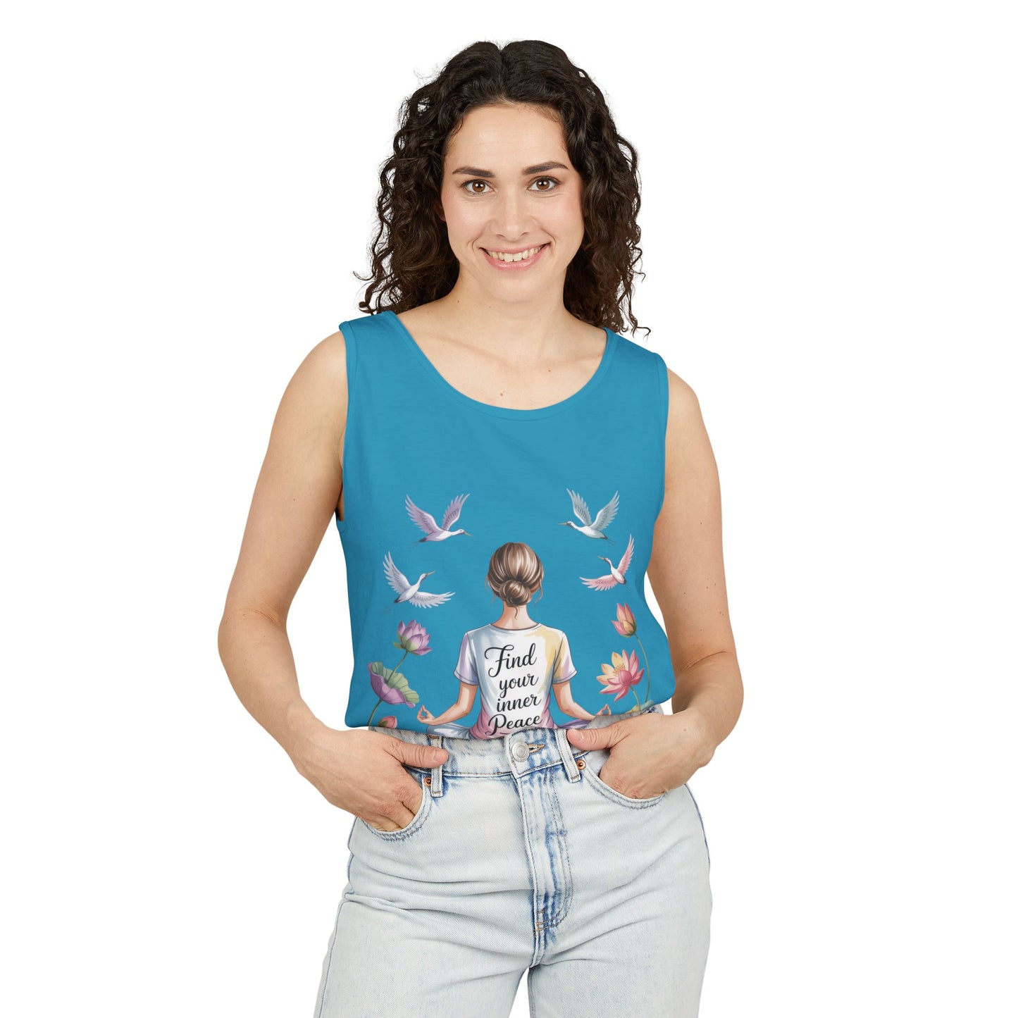 Meditation Floral Womens Tank Top, Find Your Inner Peace, Yoga Apparel, Gift for Mindfulness, Summer Relaxed Wear