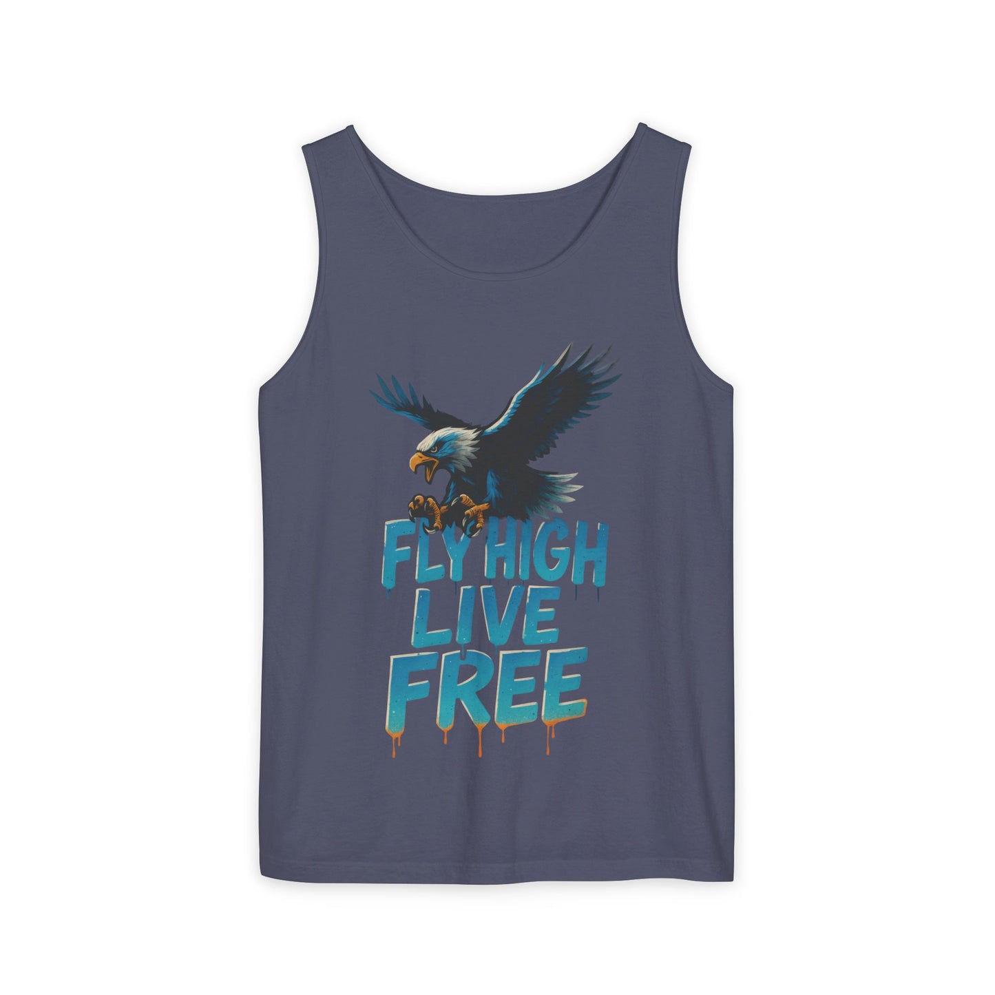 Mens Garment-Dyed Tank Top, Fly High Live Free Eagle Mens Tank Top Gym Wear