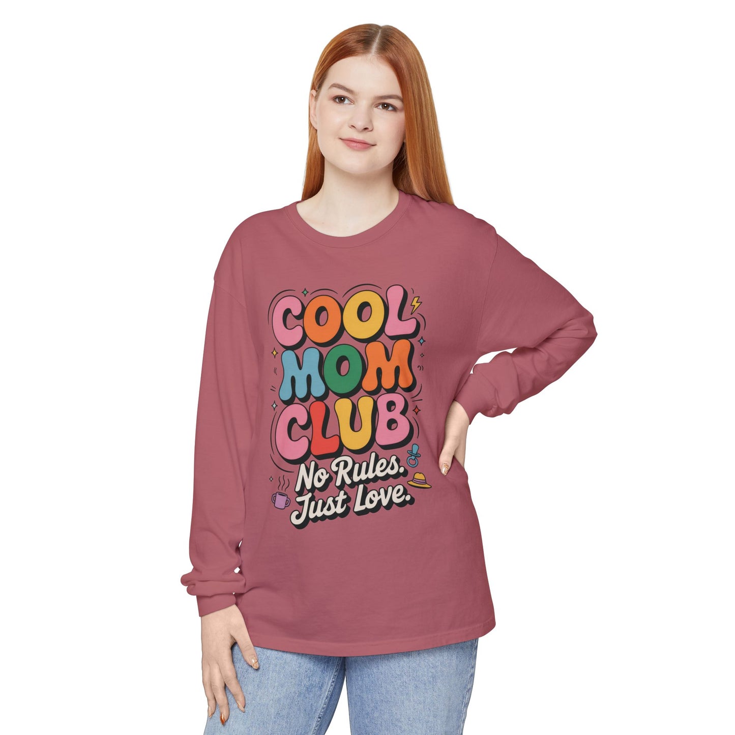 Cool Mom Club Long Sleeve T-Shirt, Funny Mom Tee, Gift for Moms, Mother's Day Gift, No Rules Just Love Quote Tee