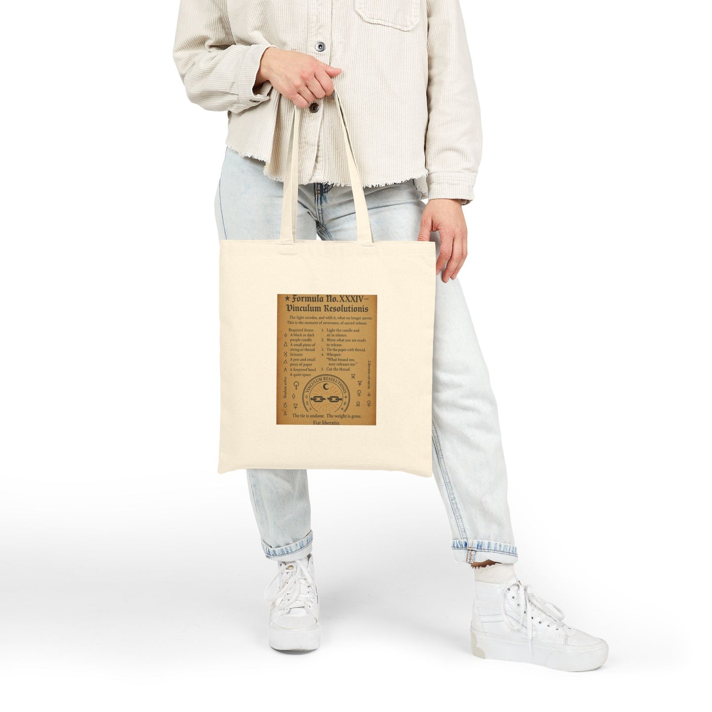 Ancient Grimoire Style Tote Bag, Last Quarter Moon Spell, Letting Go Ritual, Boho Style Tote, Natural Canvas Bag, Unique Gift