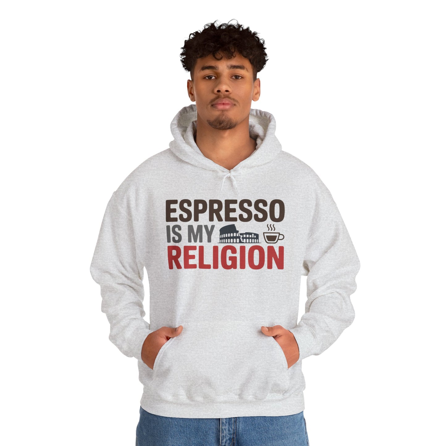 Mens Heavy Blend™ Hooded Sweatshirt, Espresso Is My Religion Coffee Rome Mens Hoodie