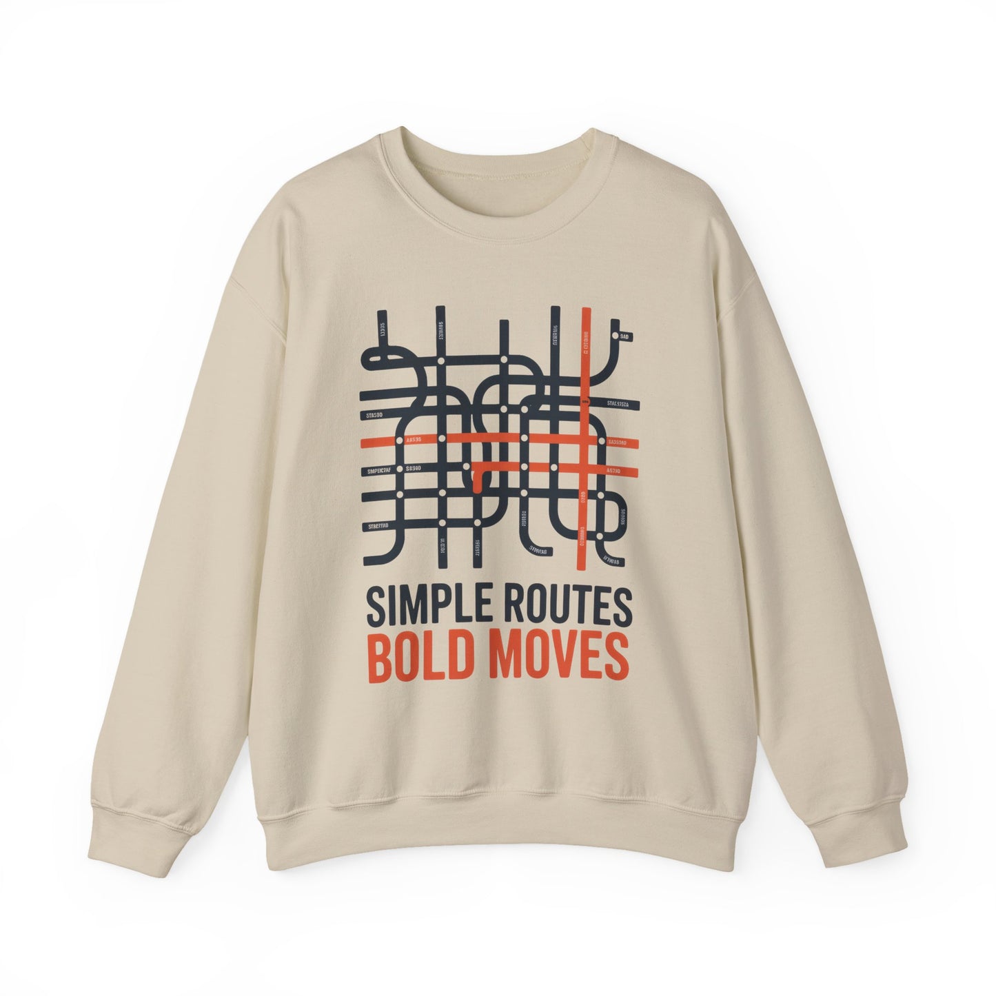 Men's Heavy Blend™ Crewneck Sweatshirt, Simple Routes Bold Moves Sweatshirt, Minimalist Metro Map Graphic Pullover