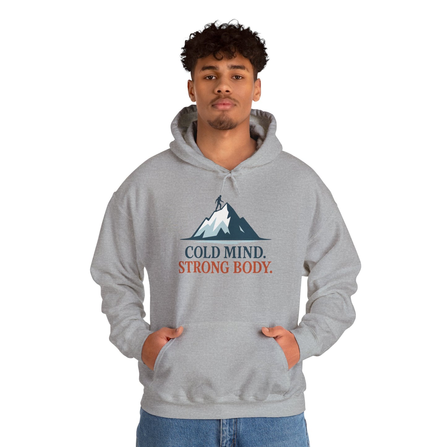 Men's Heavy Blend™ Hooded Sweatshirt, Cold Mind Strong Body Sweatshirt, Nordic Mountain Minimalist Pullover