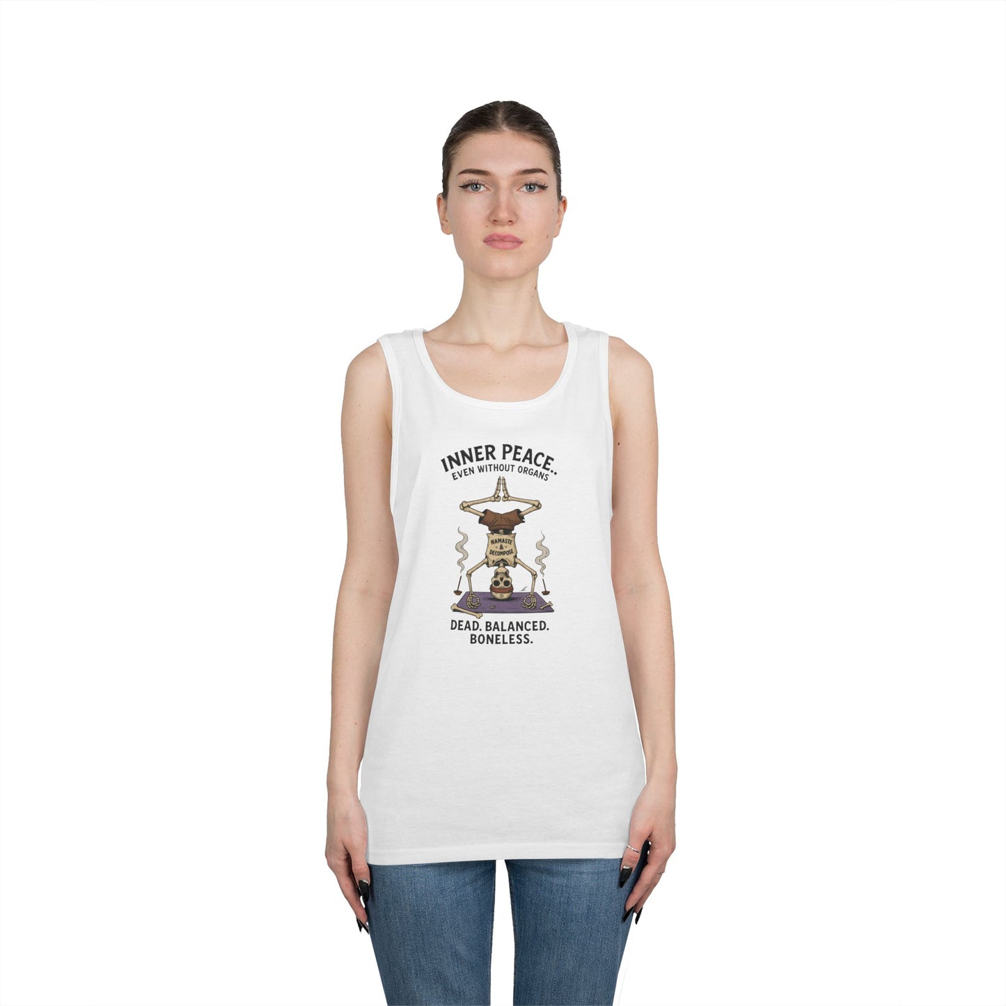Inner Peace Skeleton Yoga Unisex Tank Top, Dark Humor Meditation Tee, Gift for Mindfulness Lovers, Yoga Shirt, Peaceful Vibes