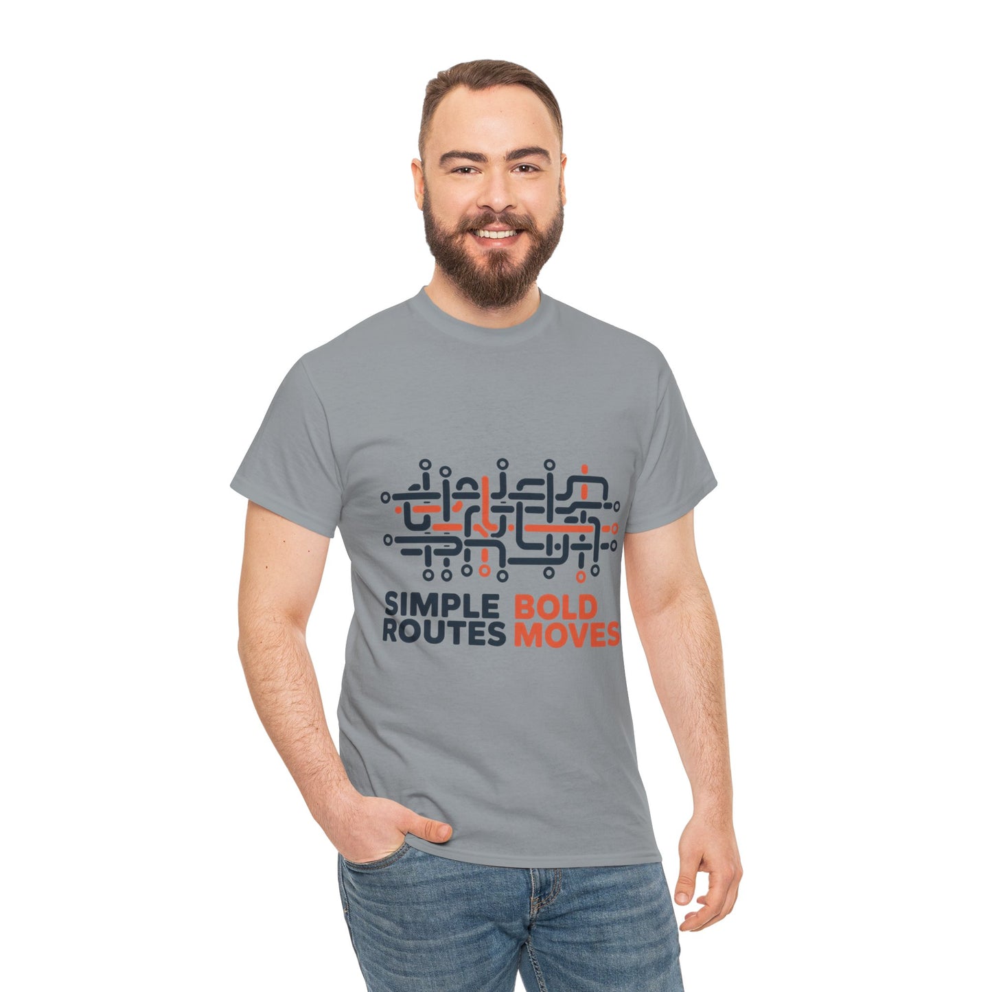 Simple Routes Bold Moves Mens T-Shirt, Minimal Urban Metro Map Graphic Tee