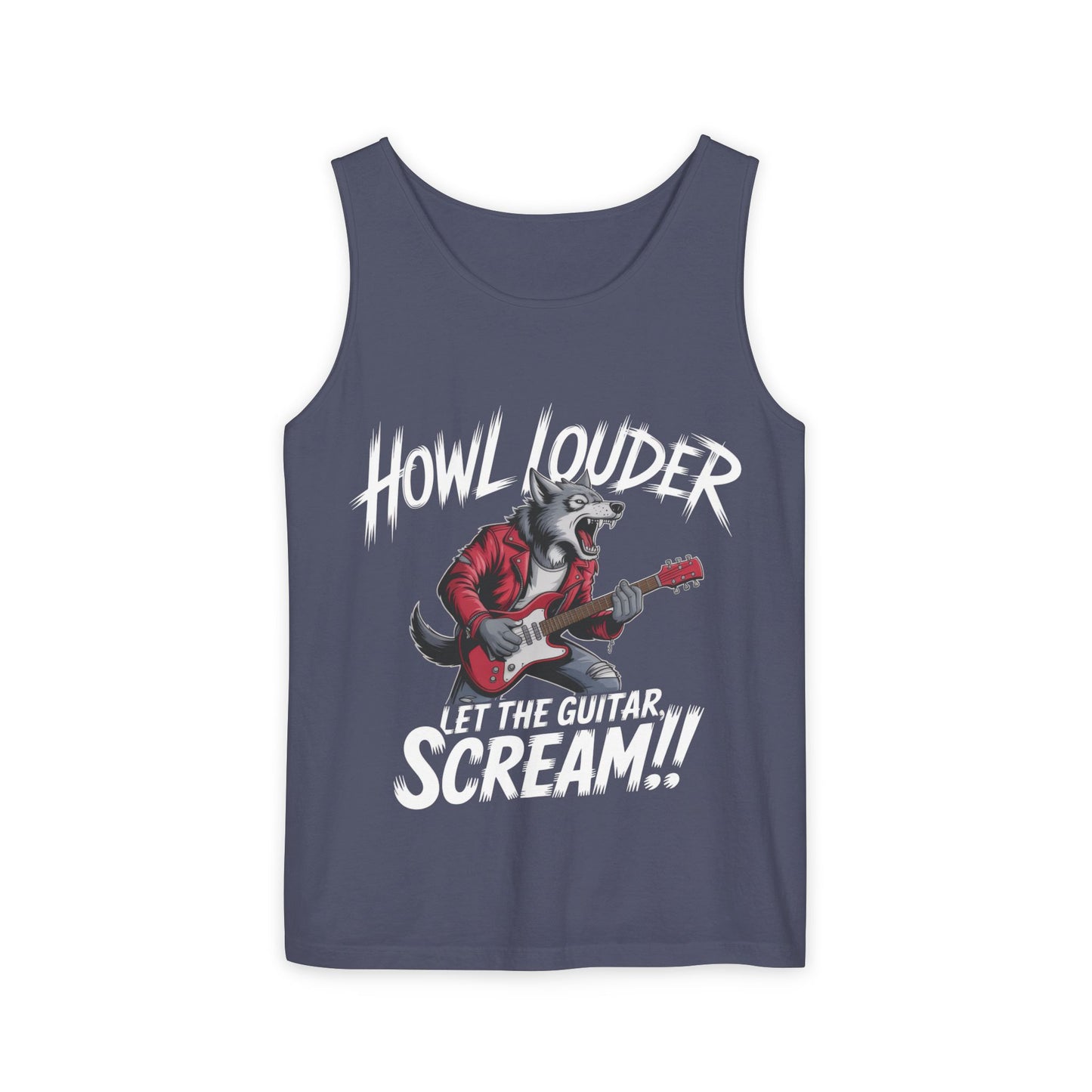 Howl Louder Wolf Tank Top, Mens Muscle Shirt, Rock Guitarist Graphic Sleeveless Tee, Wolf Workout Gym Tank, Music Lover Gift