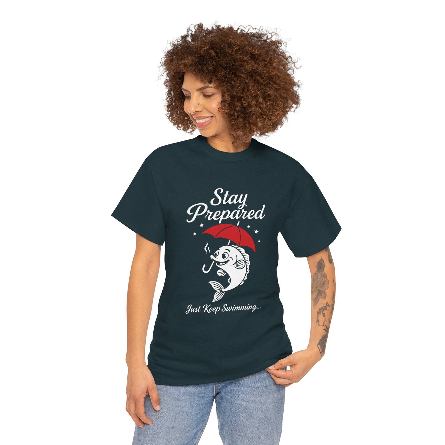 Stay Prepared Fish Shirt for Women - Just Keep Swimming Funny Nautical Tee - Positive Fishing Gift, Outdoor Adventure Apparel