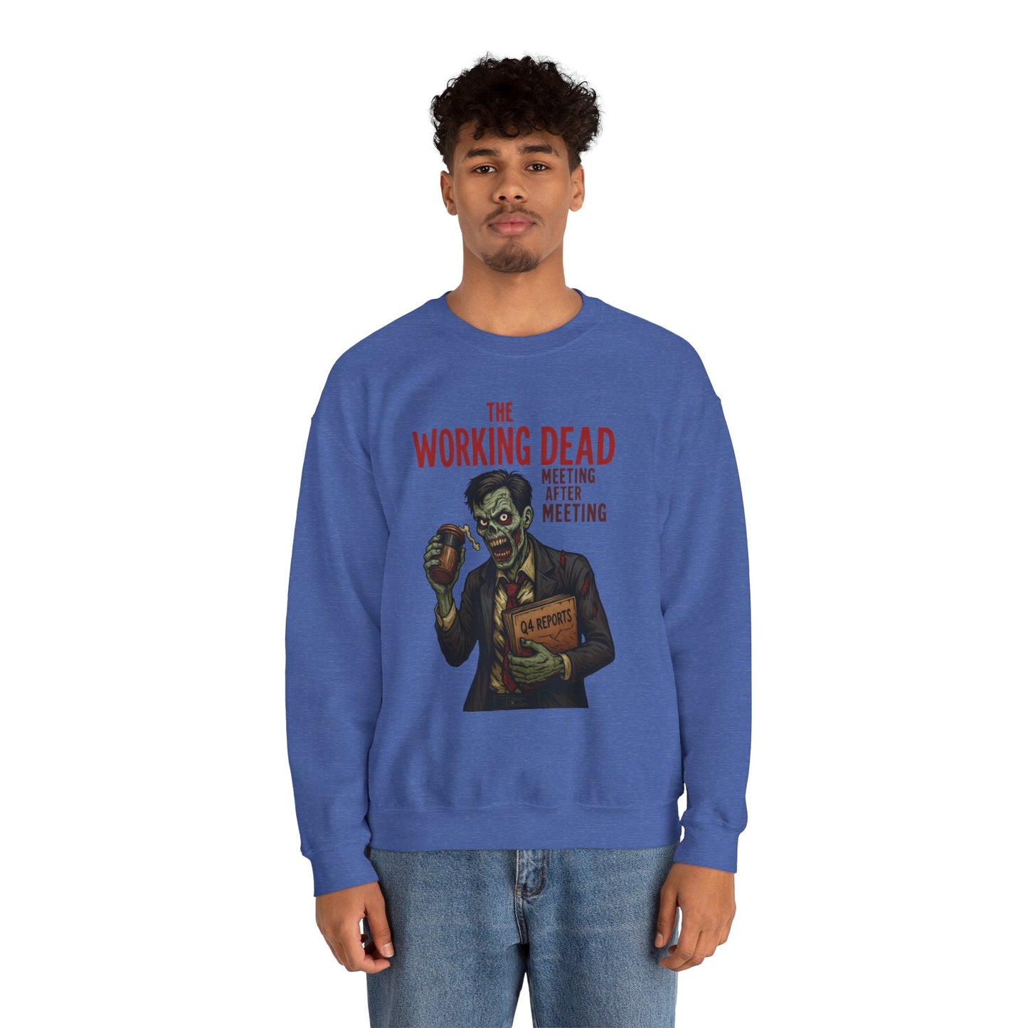 The Working Dead Men's Funny Zombie Sweatshirt, Office Humor Crewneck, Halloween Work Top