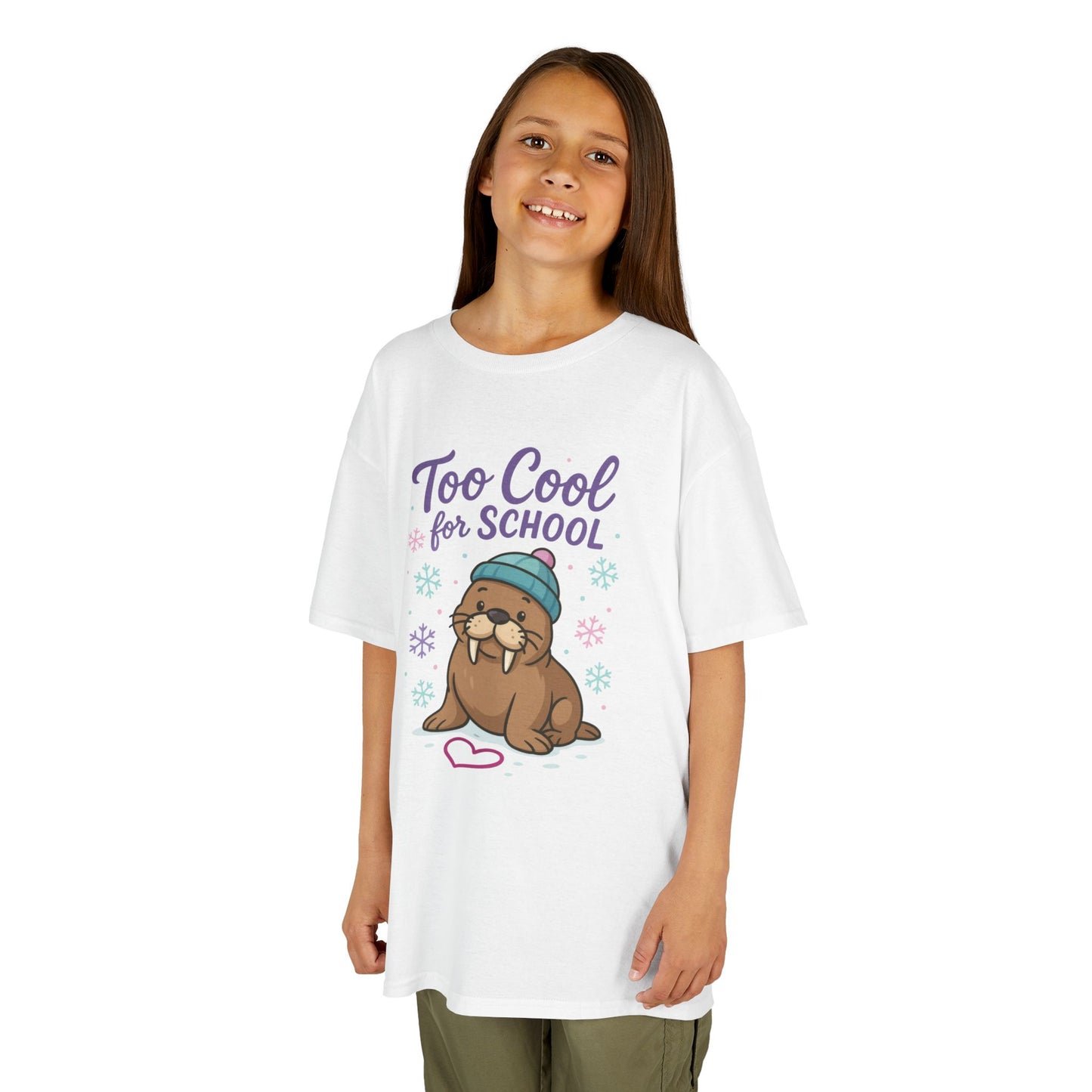 Kids Heavy Cotton™ Tee, Kids Too Cool for School Walrus T-Shirt, Cute Animal Graphic Tee, Funny Winter Shirt