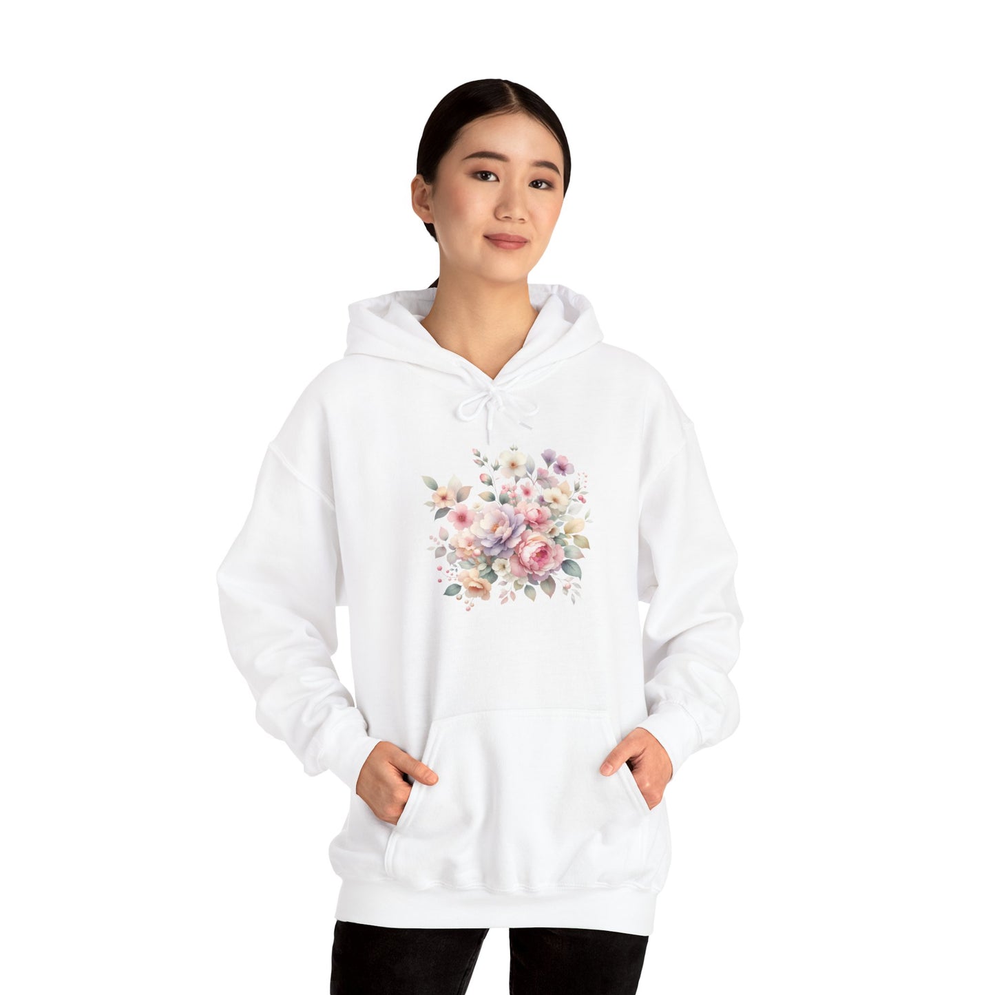 Floral Comfort Hoodie, Cozy Sweatshirt for Women, Spring Fashion, Gift for Her, Casual Everyday Wear, Soft Pastel Flower Print Sweatshirt