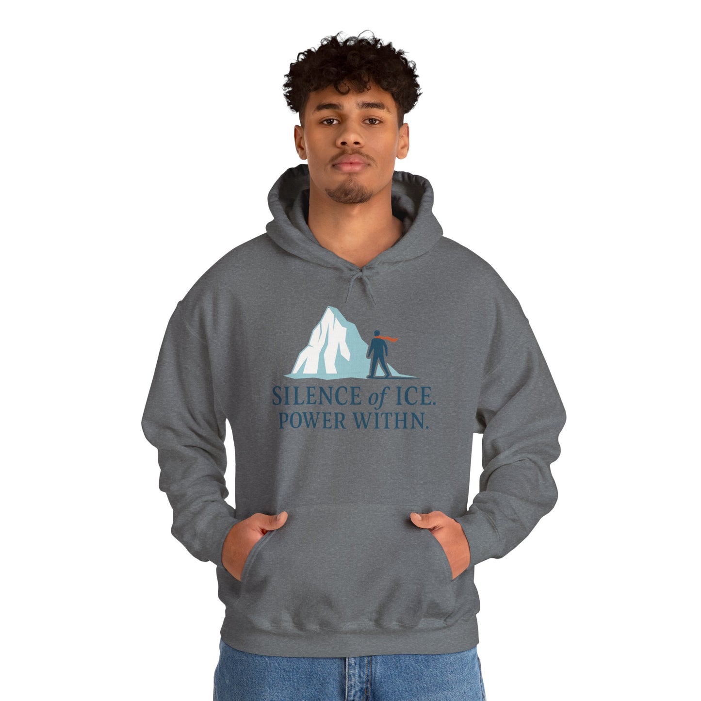 Men's Heavy Blend™ Hooded Sweatshirt, Silence of Ice Power Within Hoodie, Nordic Minimal Iceberg Graphic Streetwear
