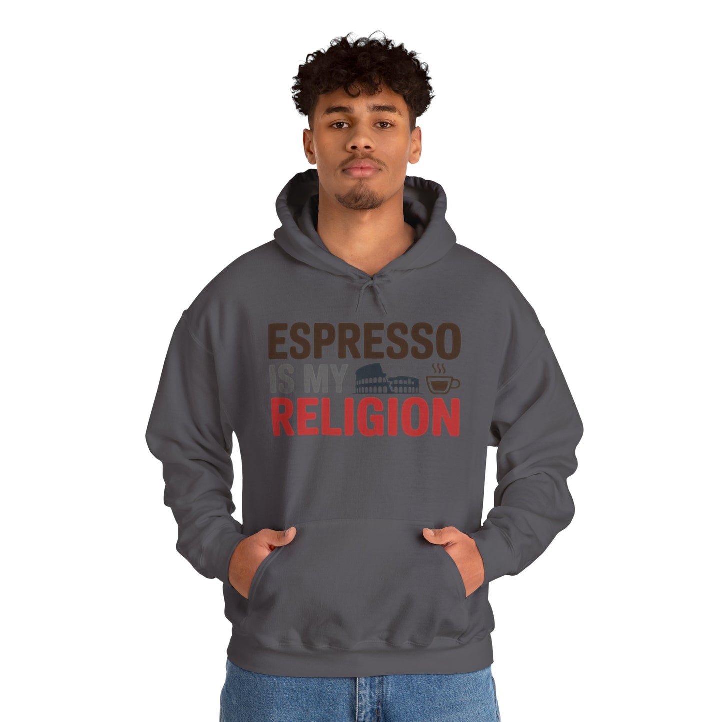 Mens Heavy Blend™ Hooded Sweatshirt, Espresso Is My Religion Coffee Rome Mens Hoodie