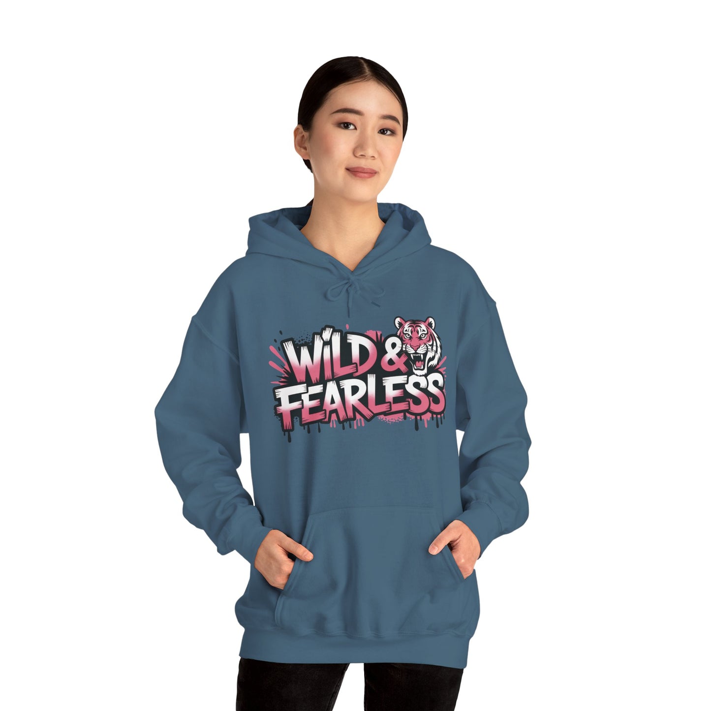 Women's Hoodie Wild & Fearless, Tiger Graffiti Graphic Pullover, Bold Urban Streetwear Hoodie