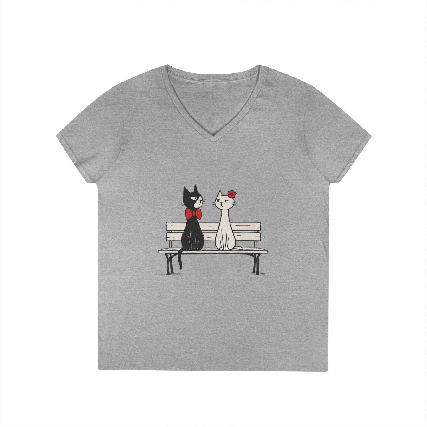 Cute Cat Lovers V-Neck T-Shirt, Casual Wear, Gift for Her, Pet Lovers, Best Friend Gift, Cute Cat Design, Valentine's Day, Cat Love