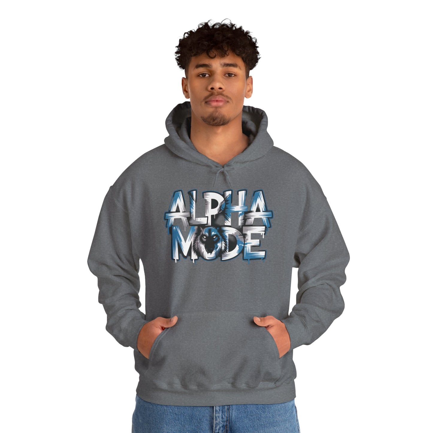 Mens Heavy Blend™ Hooded Sweatshirt, Alpha Mode Wolf Hoodie Mens Bold Streetwear