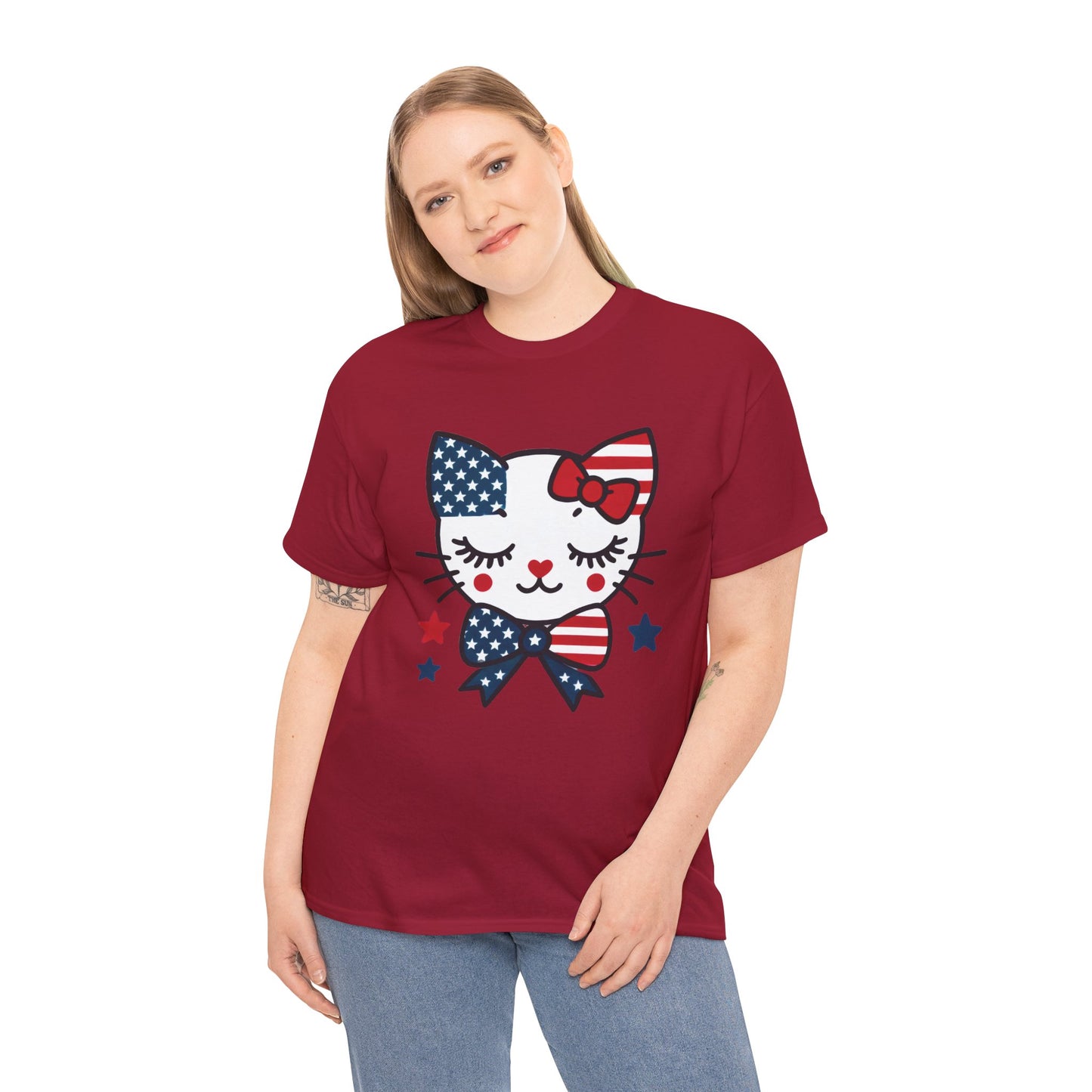 Patriotic Cat Women's Tee, Cute Cat Shirt, Women's T-Shirt, July 4th Outfit, Independence Day Gift, Animal Lover Apparel