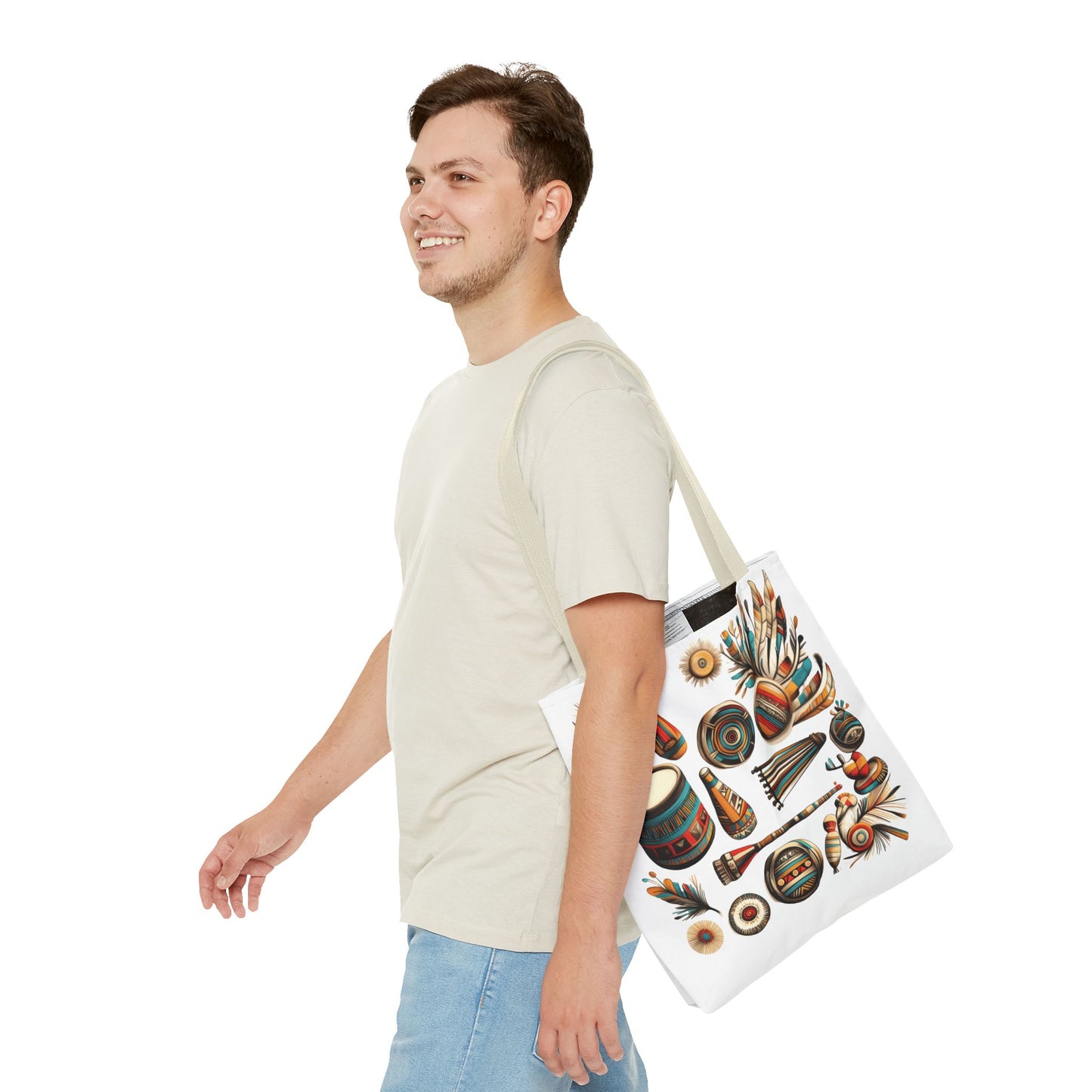 Boho Tribal Music Tote Bag, Ethnic Percussion Instrument Art, Festival Vibes, Shopping Bag, Bohemian Tote, Weekender Bag, Beach Bag, Large Canvas Bag