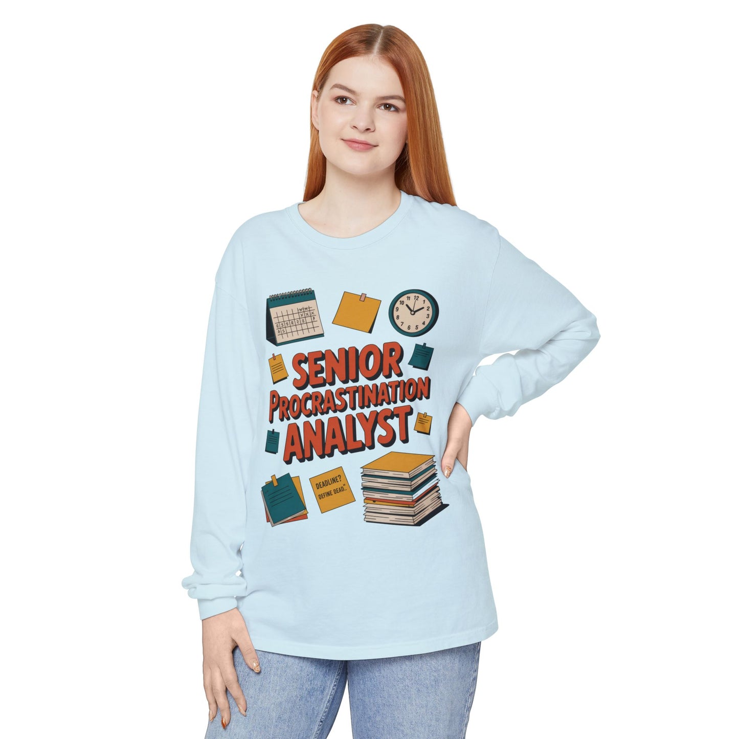 Senior Procrastination Analyst Long Sleeve Tee, Funny Work Shirt,Gift for Analysts, Office Humor, Meme Long Sleeve, Motivation Humor Apparel