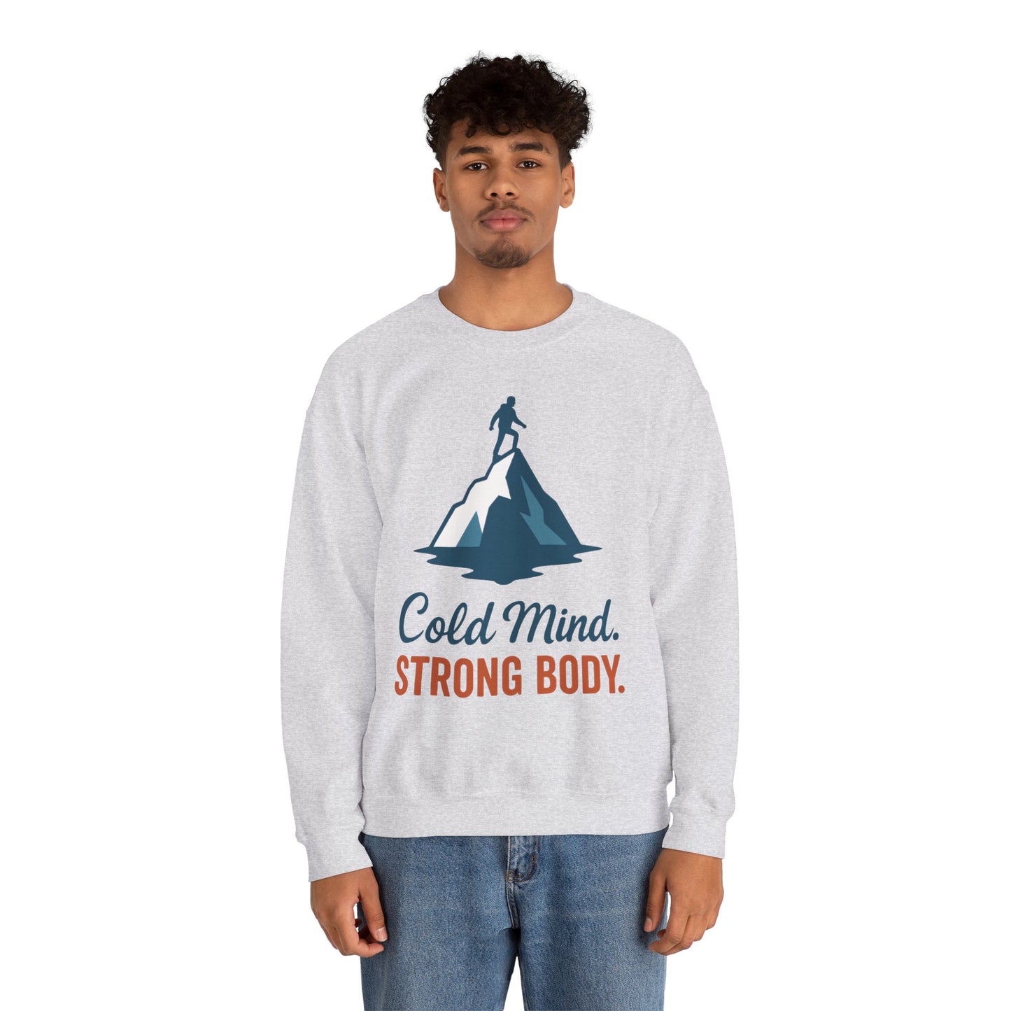 Men's Heavy Blend™ Crewneck Sweatshirt, Cold Mind Strong Body Sweatshirt, Nordic Mountain Minimalist Pullover