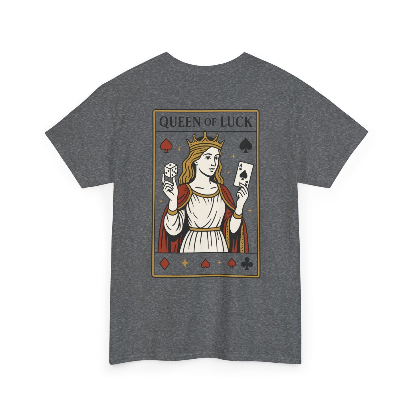 Queen of Luck Front & Back Print unisex T-Shirt, Roll the Dice Tee for Men, Vintage Gambling Shirt, Casino Gift, Poker Gift, Card Games Gift