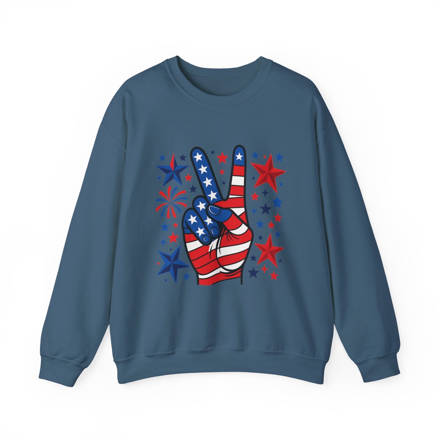 Patriotic Peace Crewneck Sweatshirt - Unisex Heavy Blend, 4th of July Clothing, Peace Sign Design, Casual Wear, Gift for Him/Her