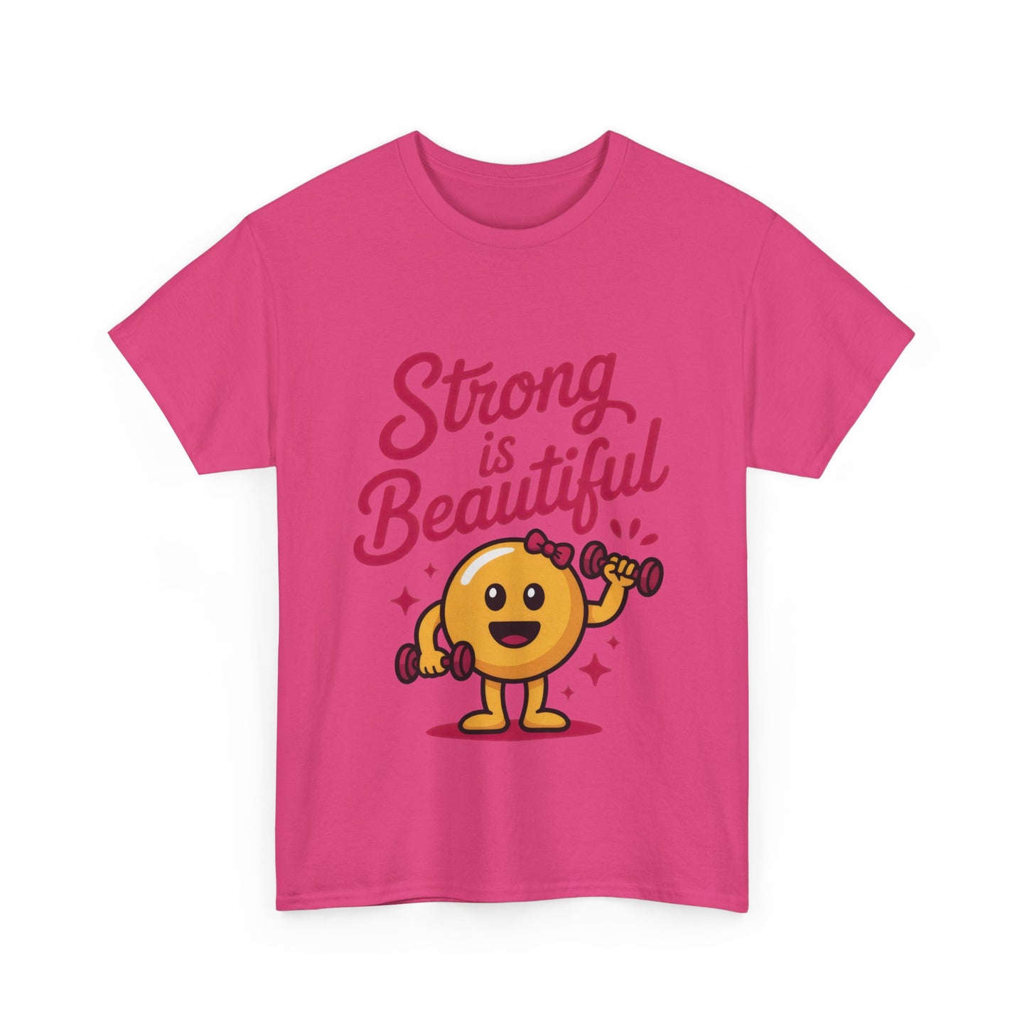 Strong is Beautiful Womens T-Shirt, Cute Fitness Character Graphic Tee, Inspirational Workout Shirt, Gym Motivation Gift for Her