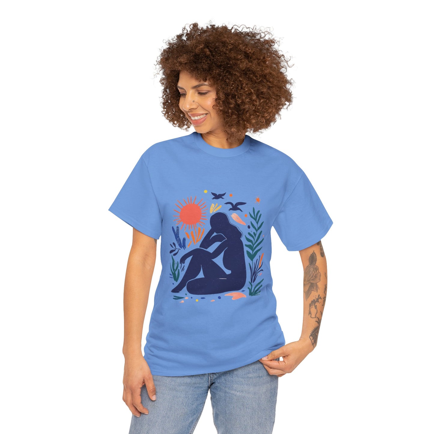Boho Chic Unisex T-Shirt, Minimal Abstract Woman T-Shirt, Tee for Nature Lovers, Sun and Nature Print, Artistic Silhouette Tee