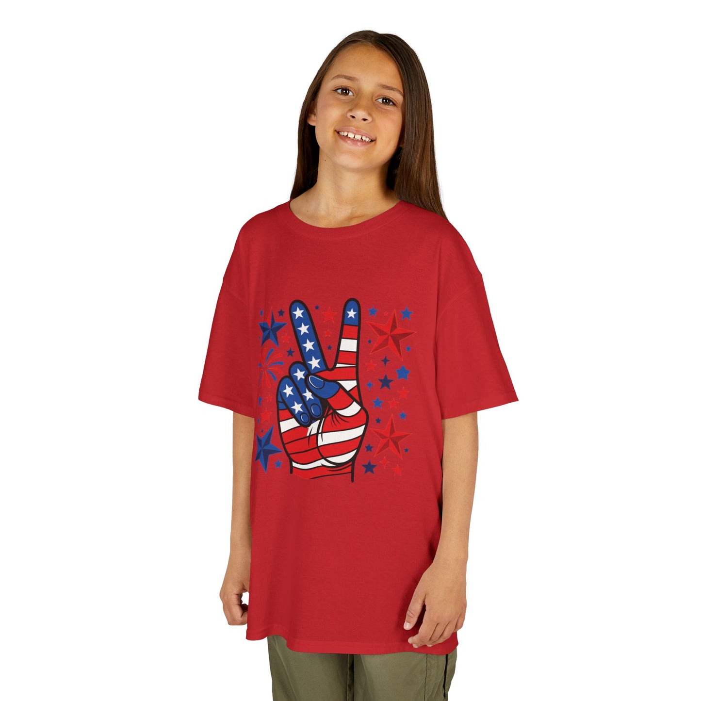 Kids Peace Sign Tee, Patriotic Children's T-Shirt, Americana Style Tee, July 4th Outfit, Independence Day Gift, Star-Spangled Shirt