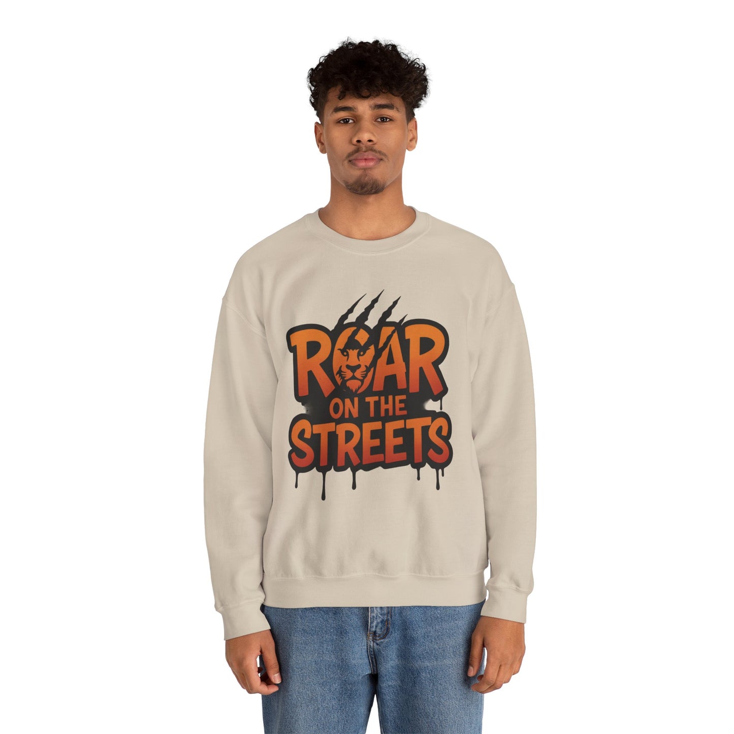 Men's Heavy Blend™ Crewneck Sweatshirt, Roar on the Streets Mens Lion Crewneck Sweatshirt