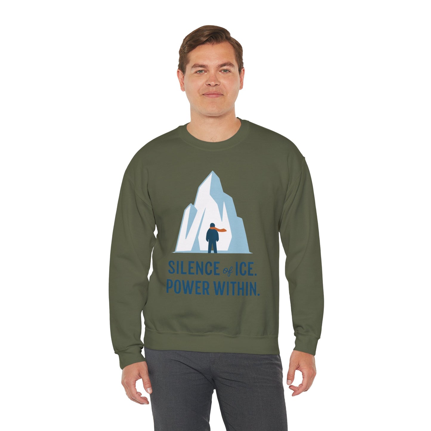 Men's Heavy Blend™ Crewneck Sweatshirt, Silence of Ice Power Within Sweatshirt, Nordic Iceberg Minimalist Pullover