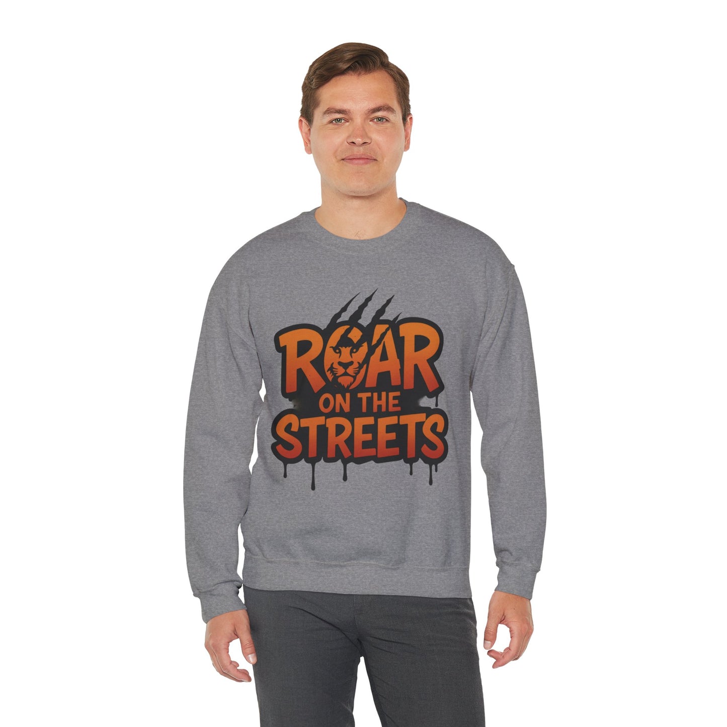 Men's Heavy Blend™ Crewneck Sweatshirt, Roar on the Streets Mens Lion Crewneck Sweatshirt