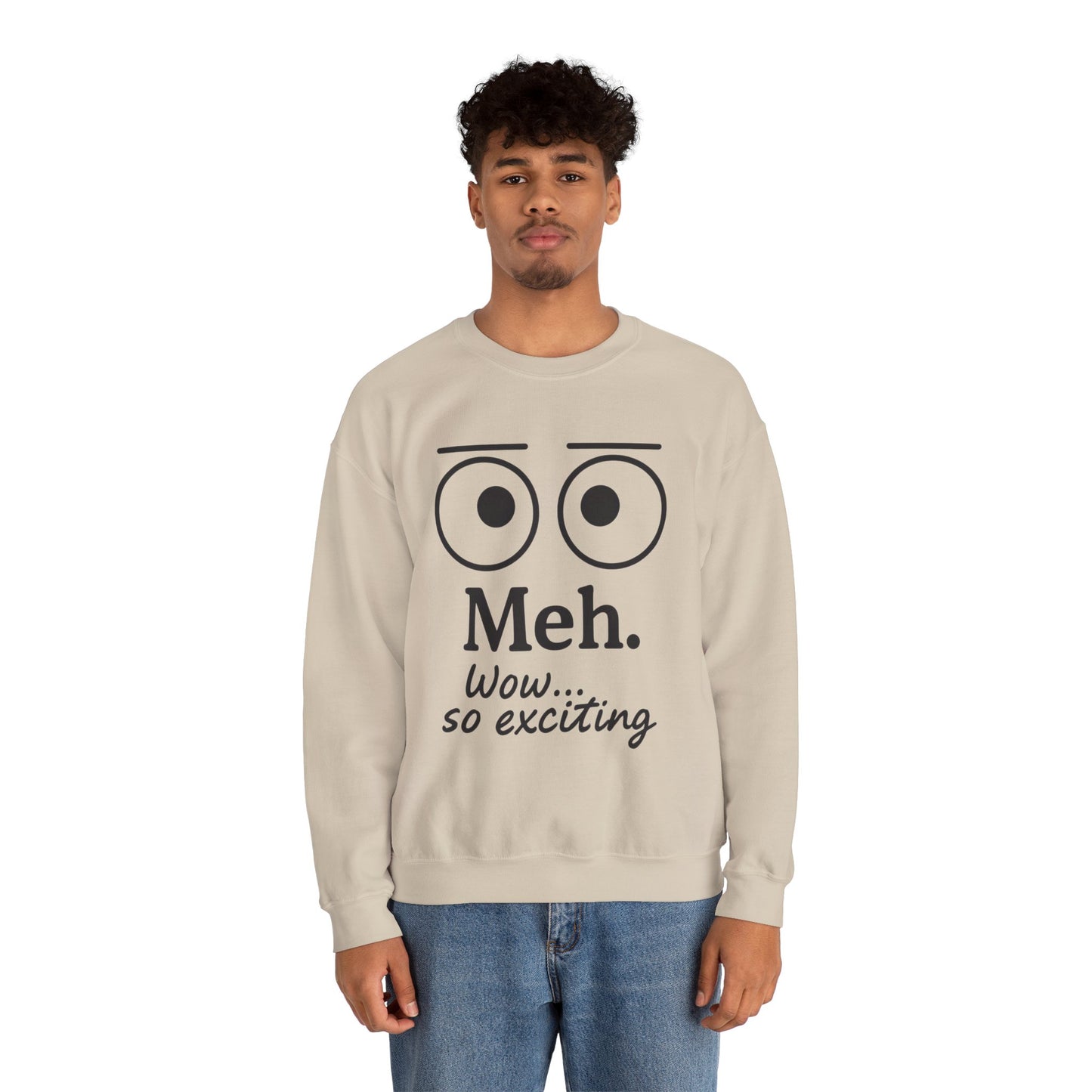 Mens Heavy Blend Crewneck with 'Meh' Design, Comfortable Apparel for Everyday Wear, Perfect for Relaxing