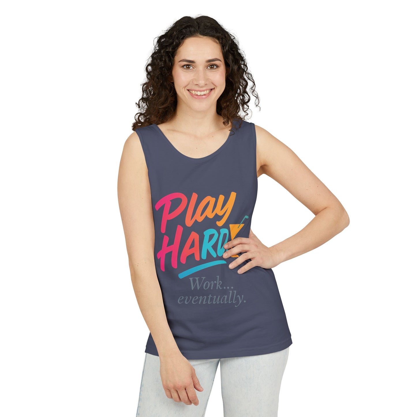 Play Hard Work Eventually Tank Top - Casual Summer Apparel, Womens Beachwear, Resort Wear, Gift for Friends, Vacation Essential