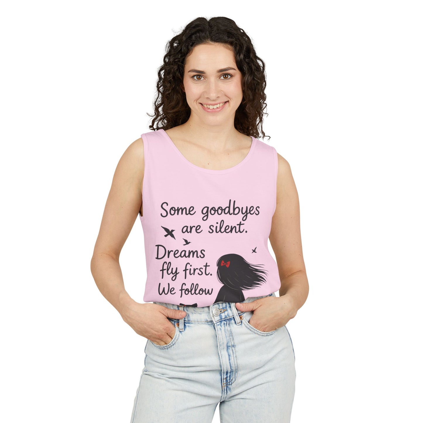 Minimalist Tank Top, Womens Tank, Girl & Cat Art Print, Emotional Lightweight Summer Shirt, Inspirational Apparel, Cat Lover Gift