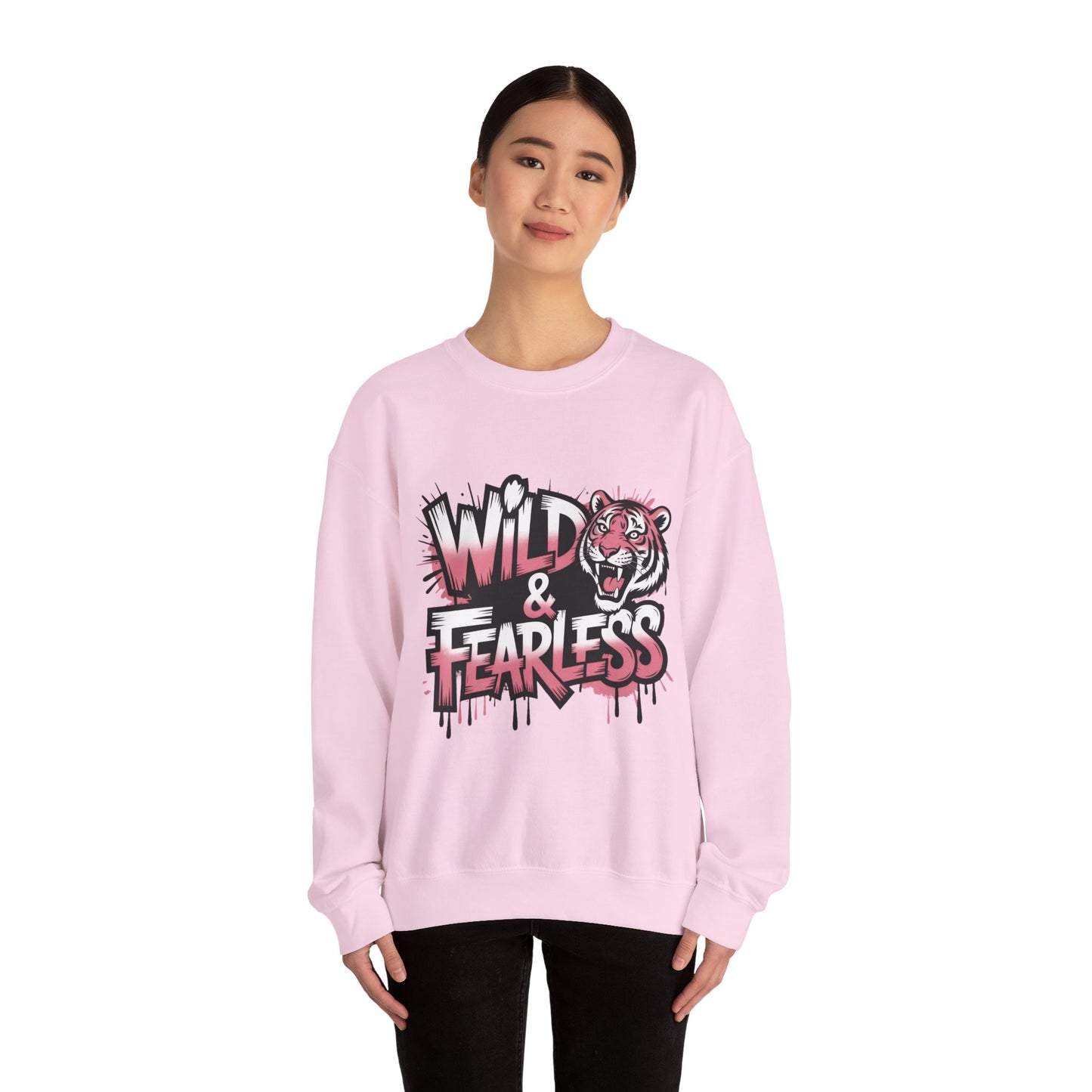 Women's Sweatshirt Wild & Fearless, Tiger Graffiti Graphic Pullover, Bold Urban Streetwear Top