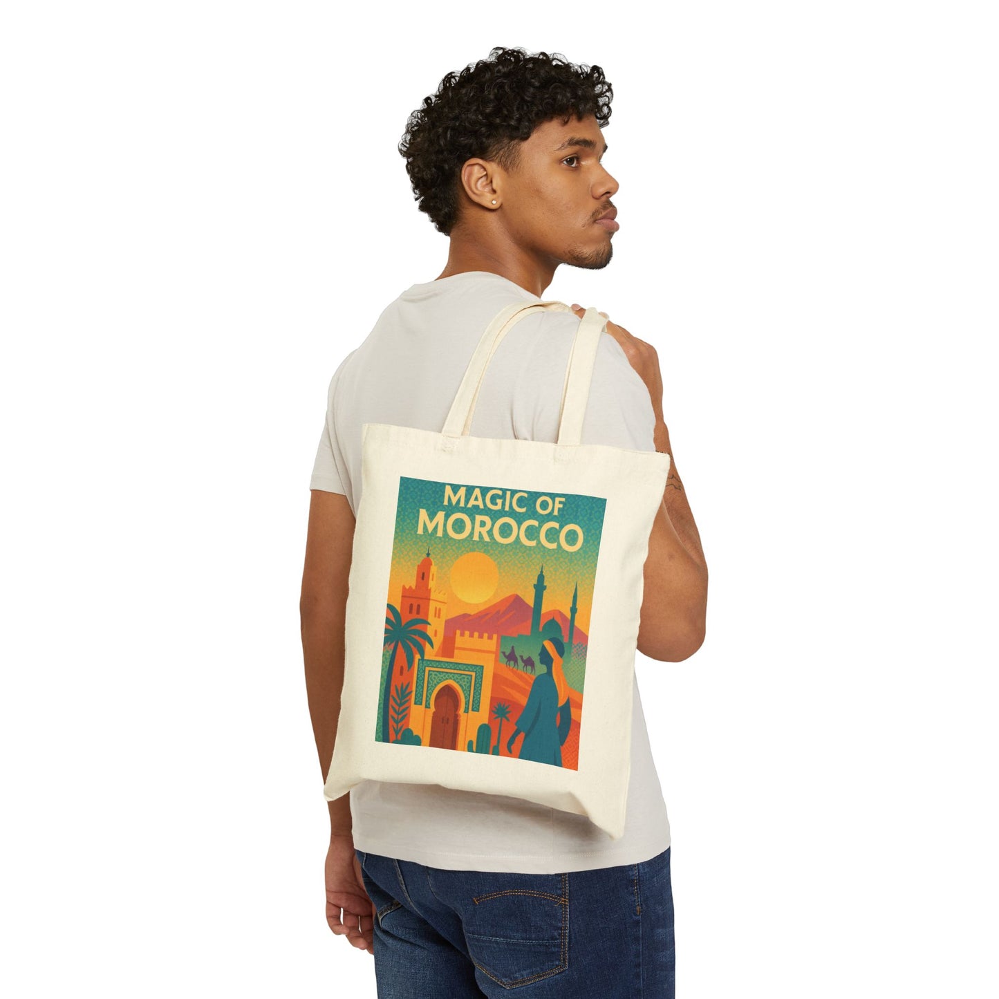 Magic of Morocco Tote Bag, Bohemian Tote, Eco-Friendly Bag, Gifts for Travelers, Natural Canvas Bag