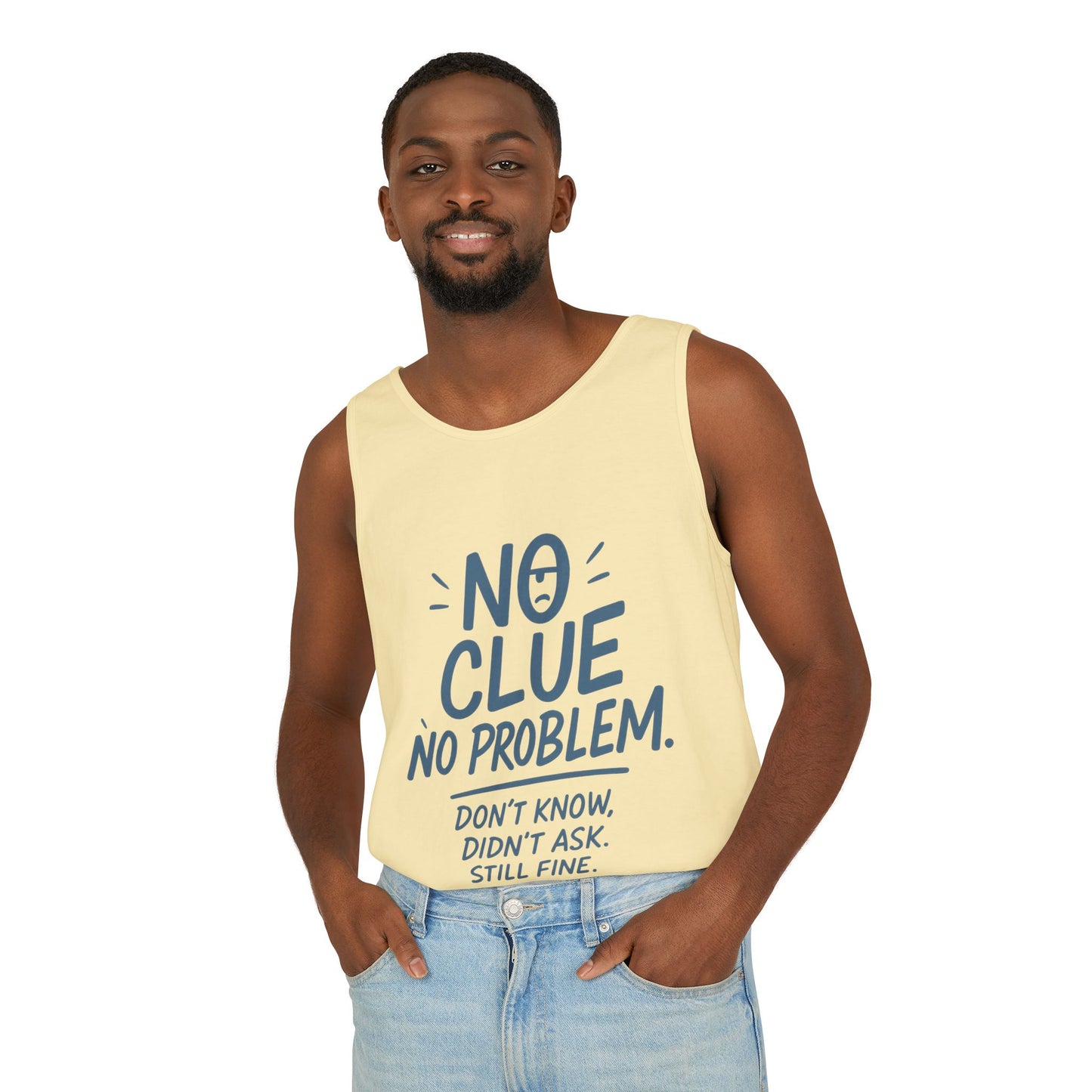 Funny No Clue Mens Tank Top, No Problem Quote, Dont Know Didnt Ask Slogan Tee, Workout Sleeveless Gym Shirt, Relaxed Fit Gift for Him