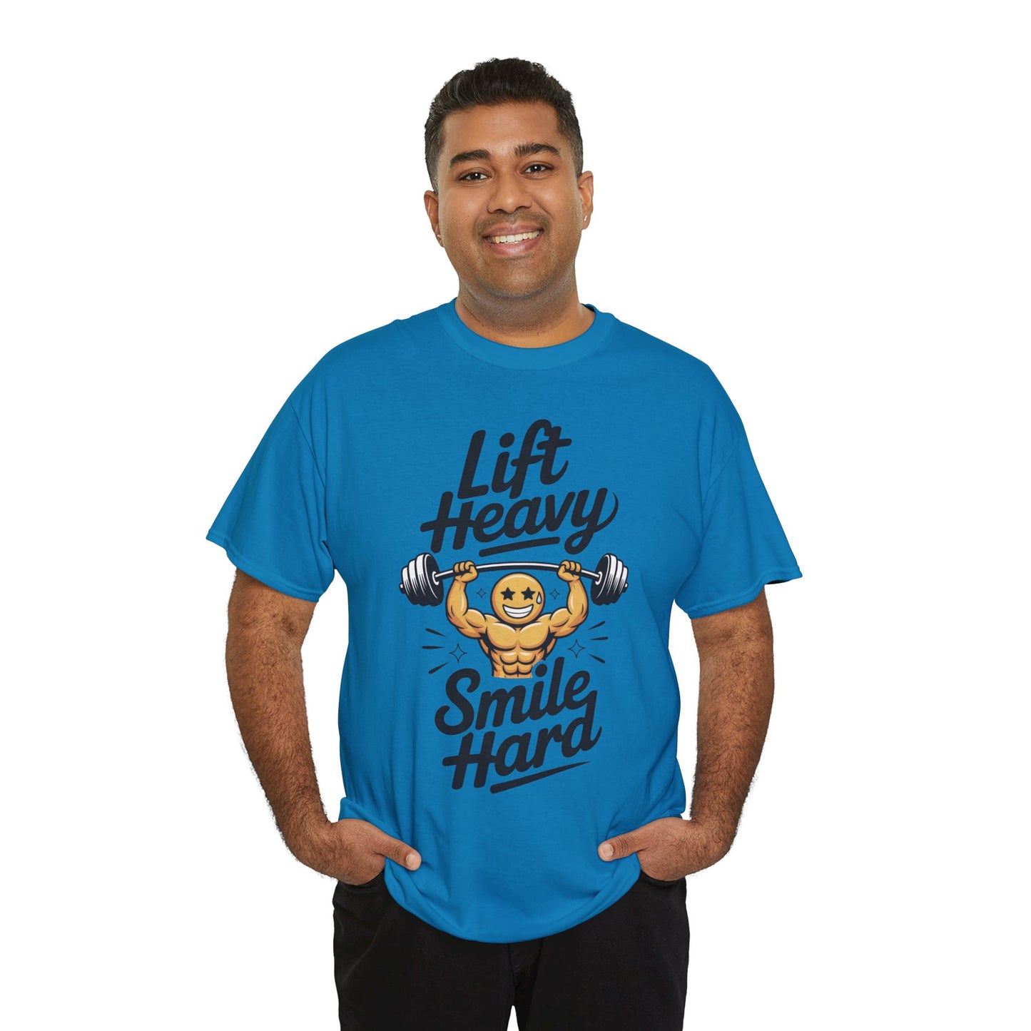 Mens Lift Heavy Smile Hard T-Shirt, Funny Gym Workout Graphic Tee, Mens Gym Tshirt