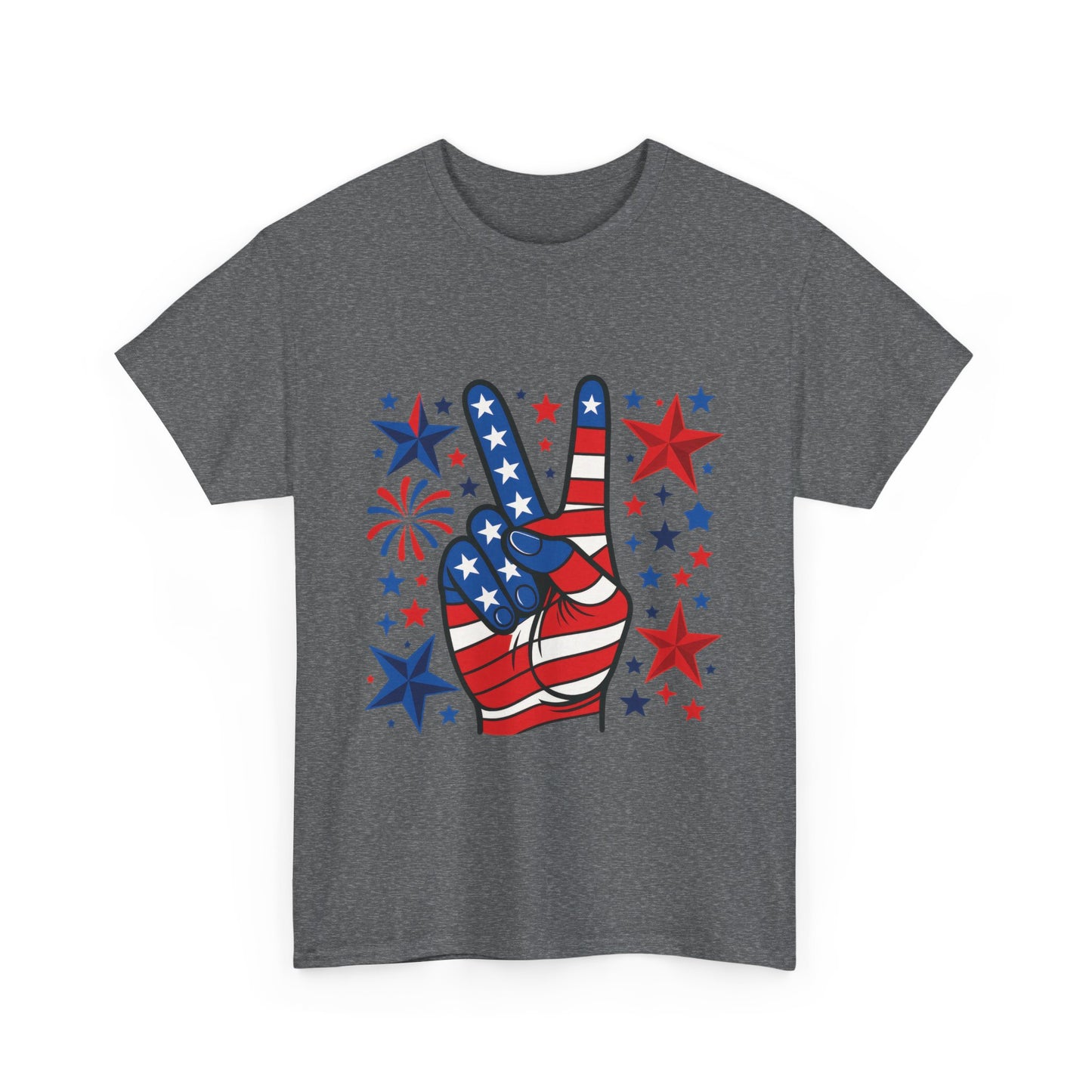 Patriotic Peace Hand Unisex Heavy Cotton Tee - Ideal for July 4th, Independence Day, Celebrations, Casual Wear, Everyday Style
