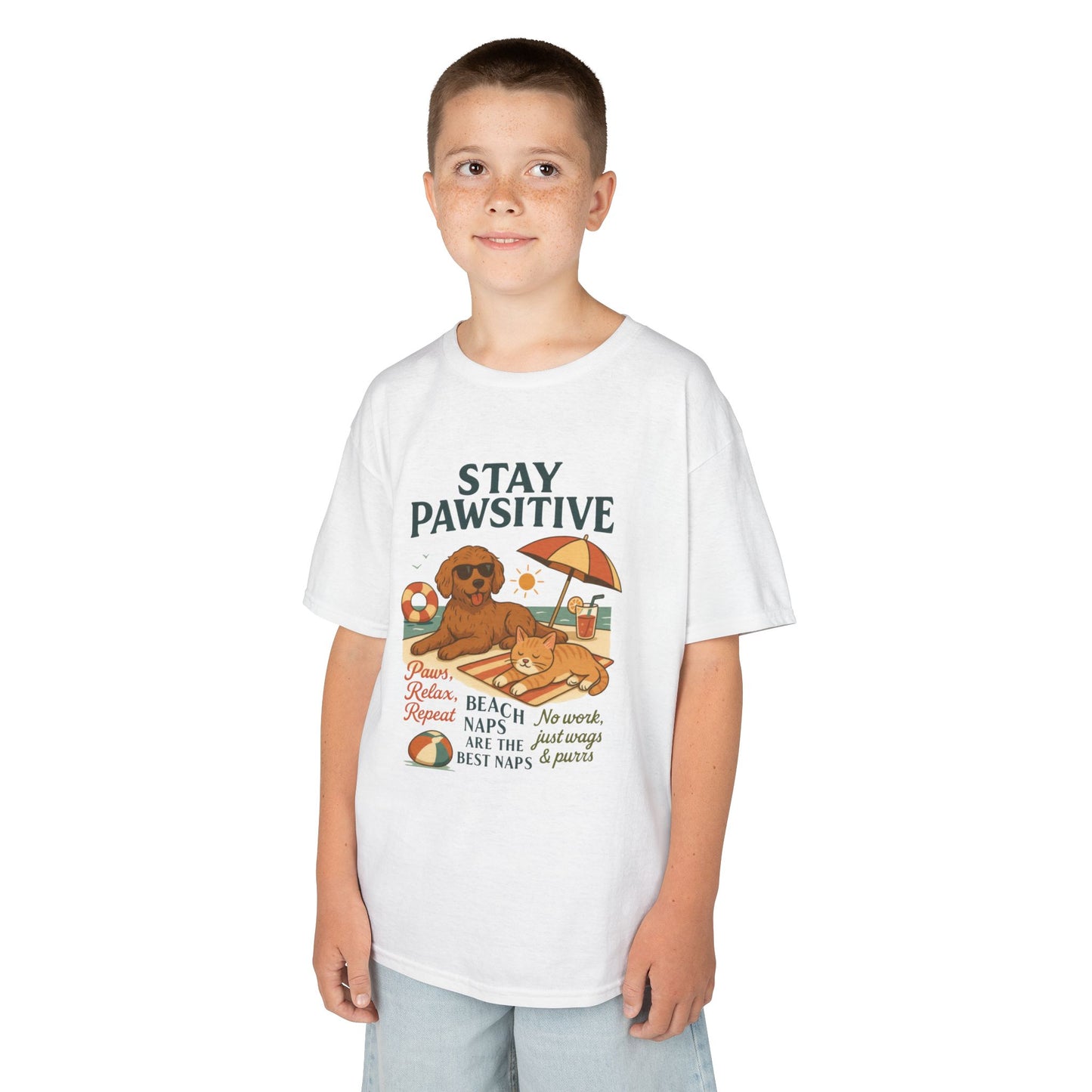 Kids Beach Vibes Tee - Stay Pawsitive, Summer Fun Shirt, Dog Lover Gift, Vacation Outfit, Beach Day Apparel