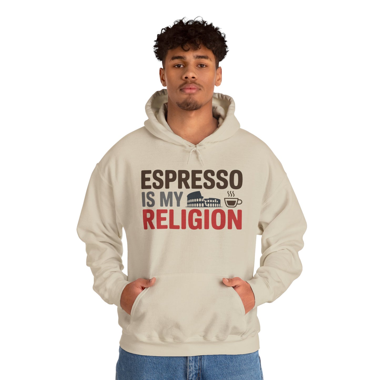 Mens Heavy Blend™ Hooded Sweatshirt, Espresso Is My Religion Coffee Rome Mens Hoodie