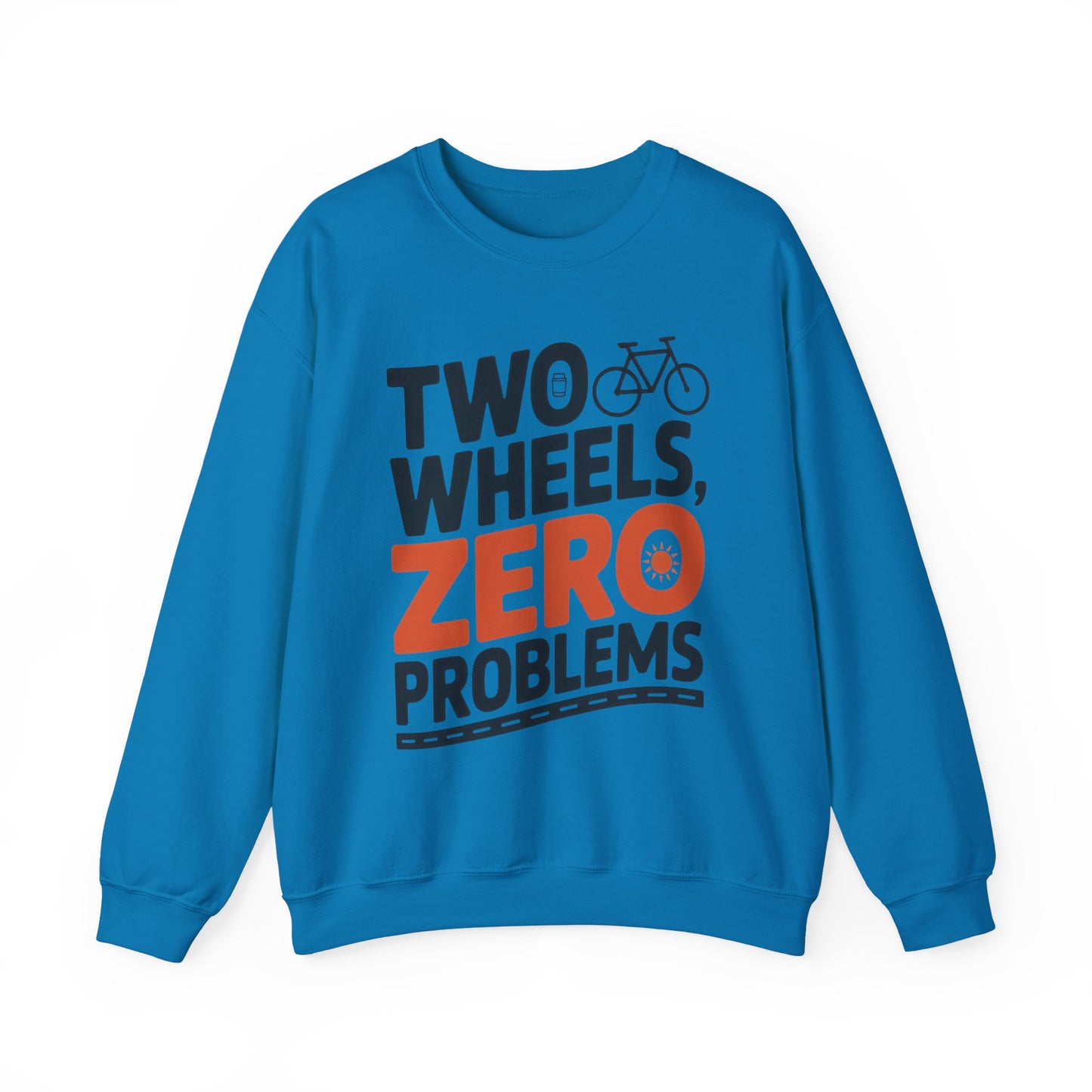 Men's Heavy Blend™ Crewneck Sweatshirt, Two Wheels Zero Problems Mens Casual Biker Sweatshirt, Gift for Cyclists