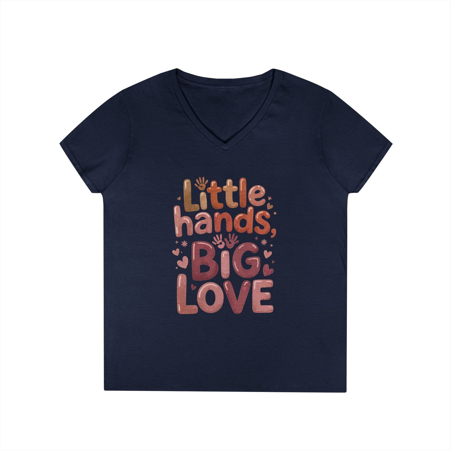 Ladies' V-Neck T-Shirt,Little Hands, Big Love, Perfect for Moms, Gifts, Family Events, Baby Showers, Everyday Wear, Cute Tee, mother's day