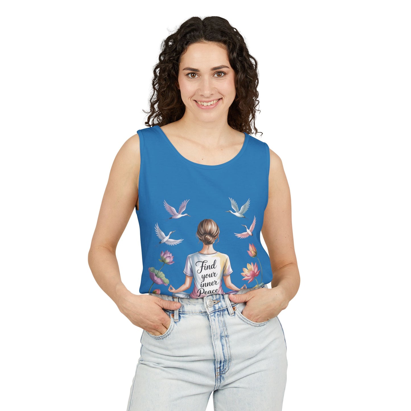 Meditation Floral Womens Tank Top, Find Your Inner Peace, Yoga Apparel, Gift for Mindfulness, Summer Relaxed Wear