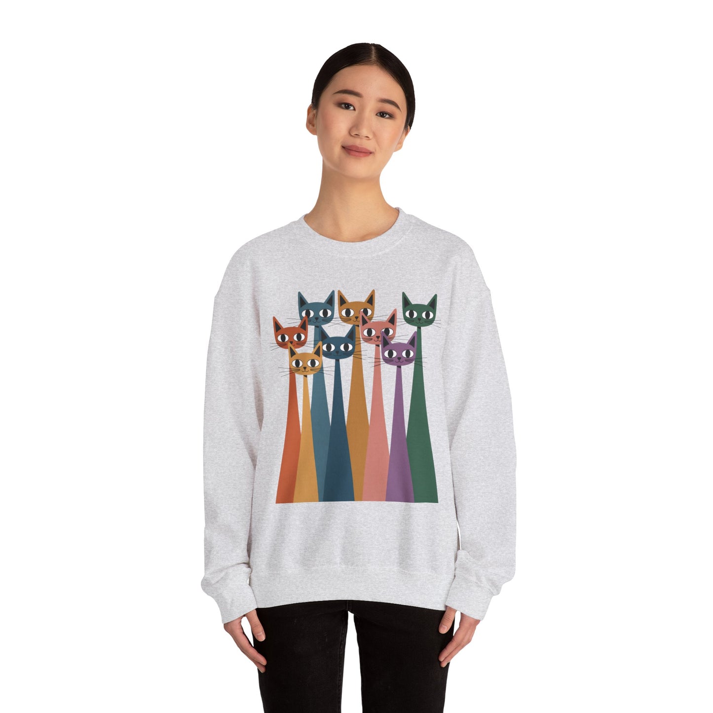 Colorful Cat Sweatshirt, Cozy Crewneck, Cat Lover Gift, Unisex Sweatshirt, Cute Animal Apparel, Fun Gift for Cat Owners