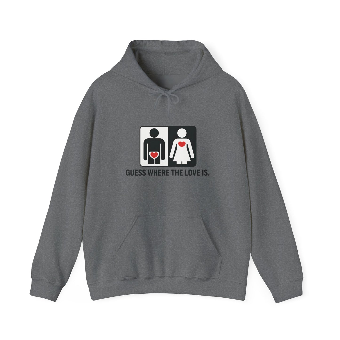 Cute Guess Where The Love Is Mens Hoodie, Sweatshirt for Couples, Valentines Day Gift, Relationship Humor Hoodie, Bold Love Joke Hoodie