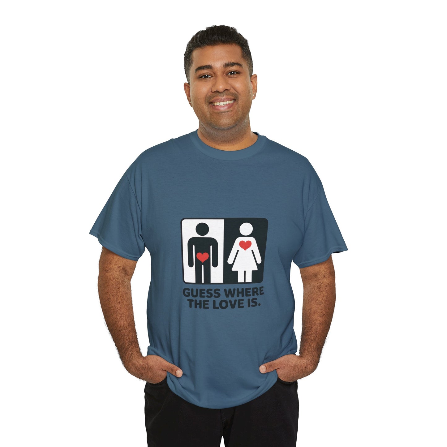 Guess Where The Love Is Tee, Funny Couples Gift, Valentines Day Apparel, Relationship Humor Shirt, Graphic Tee for Him, Bold Love Joke Shirt