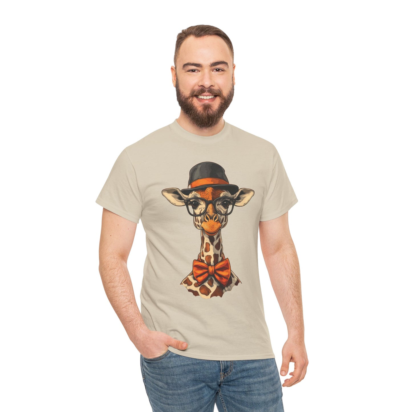 Hipster Giraffe T-Shirt with Hat and Glasses, Whimsical Giraffe Tee, Fun Gift, Cute Graphic Shirt, Unisex Heavy Cotton Tee