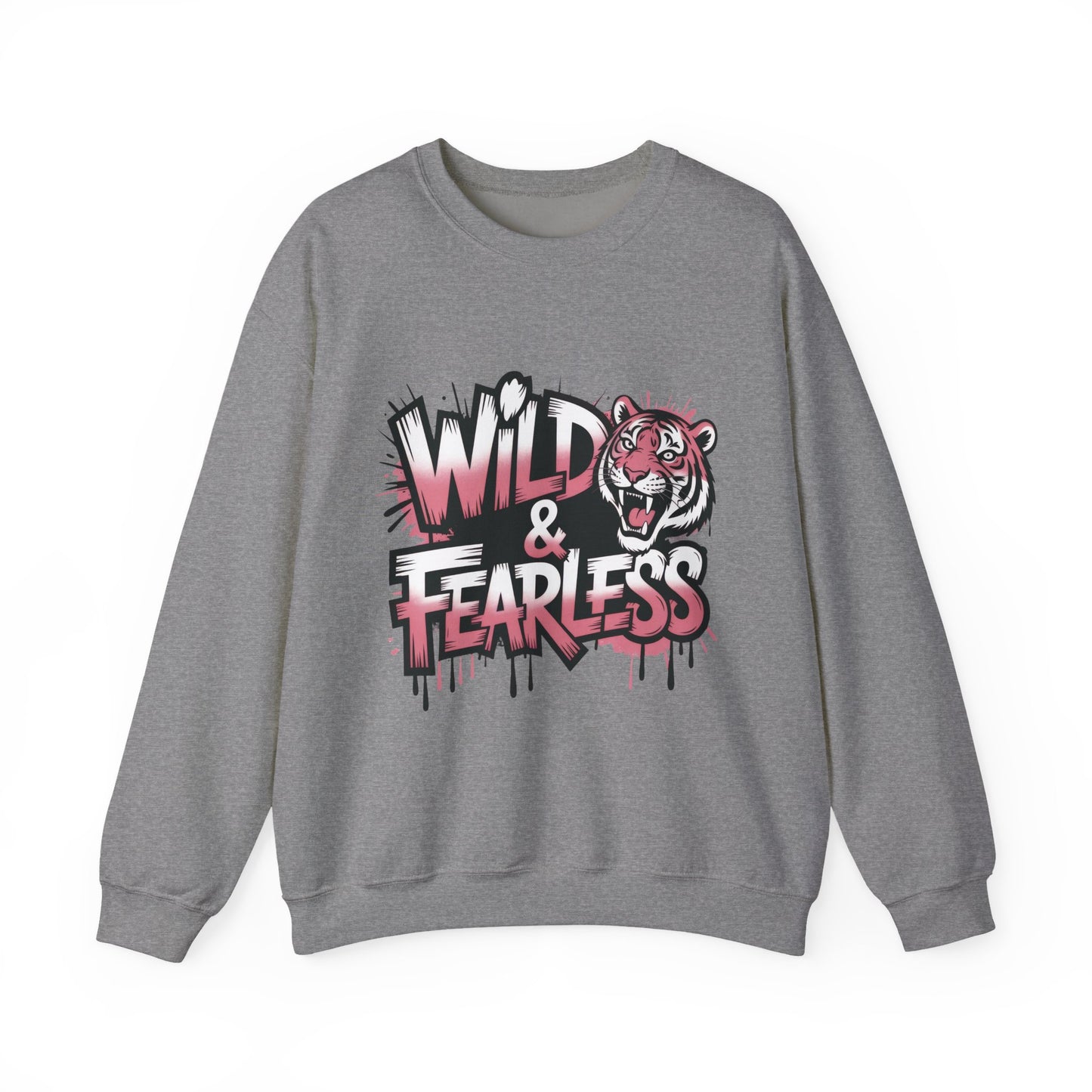 Women's Sweatshirt Wild & Fearless, Tiger Graffiti Graphic Pullover, Bold Urban Streetwear Top
