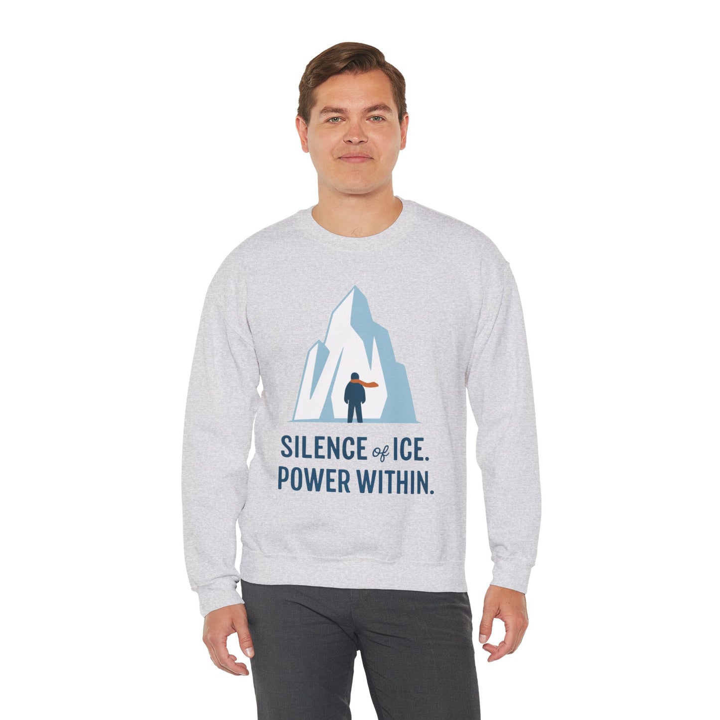 Men's Heavy Blend™ Crewneck Sweatshirt, Silence of Ice Power Within Sweatshirt, Nordic Iceberg Minimalist Pullover